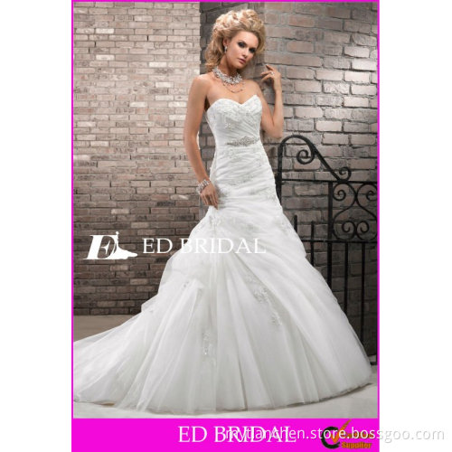 A-Line/Princess Sweetheart Chapel Train Tulle German Wedding Dresses With Lace Beadwork Ruffle